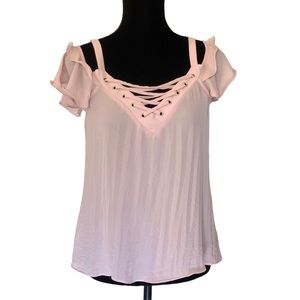 Bold Elements Blush Boho Cold Shoulder sheer Top Small Romantic Renaissance